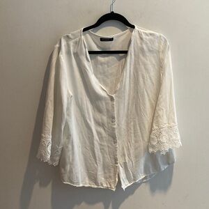 JustFashion Now,$Elegant White Lace Trim Blouse